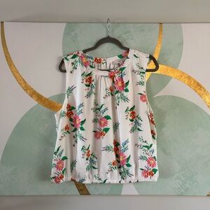 NWT LOFT Floral Sleeveless Top - White with Pink and Green Accents